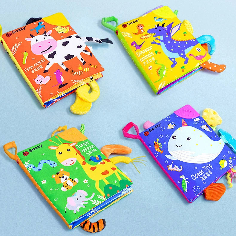Sozzy Animals Tails Baby Cloth Books Early Education Interactive Fabric Activity Crinkle Soft Fabric Unisex Colorful Education
