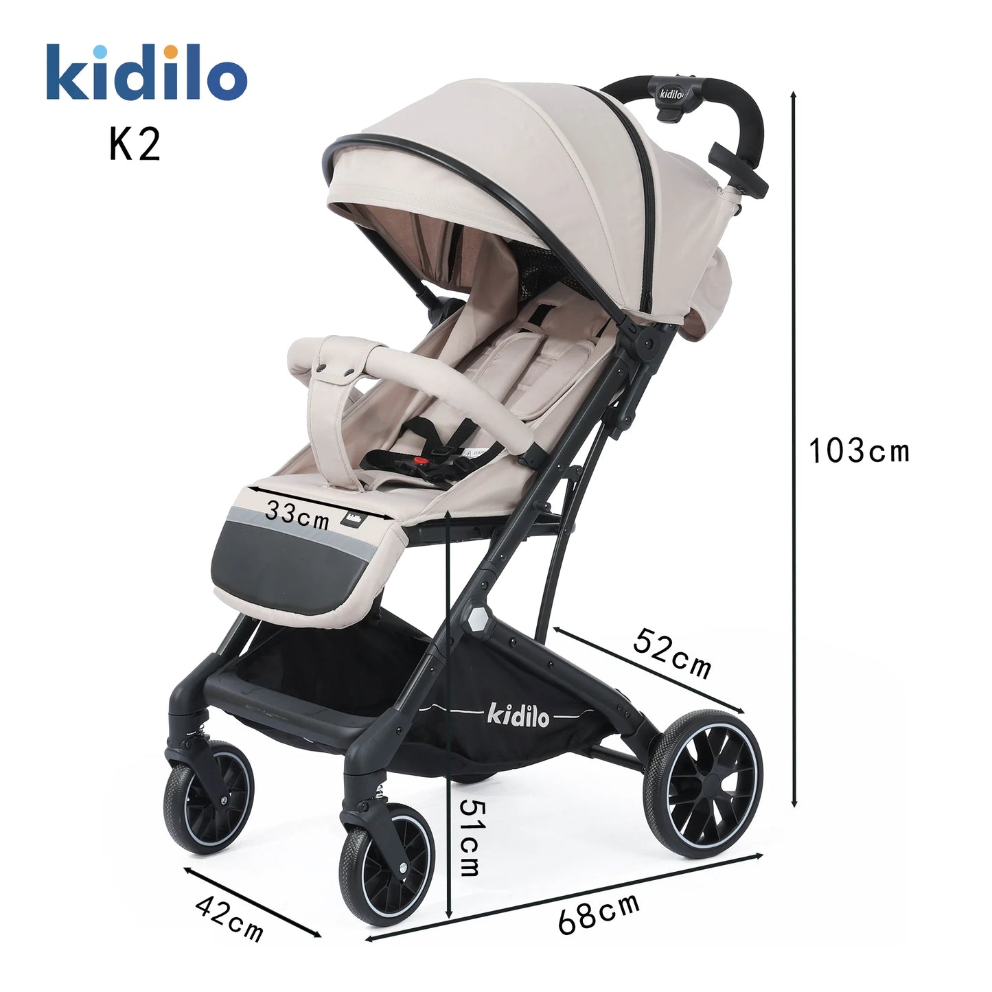 0-3 Years Lightweight Non-Toxic Baby Stroller Foldable Travel Stroller with Adjustable Handle for Toddlers Everyday Walks K2