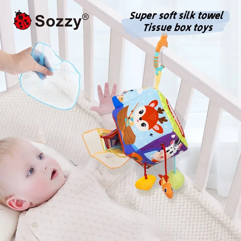 Sozzy Custom Sensory Education Baby Hanging Rattle Toys Soft Activity Plush Toy Montessori Pull String Toys