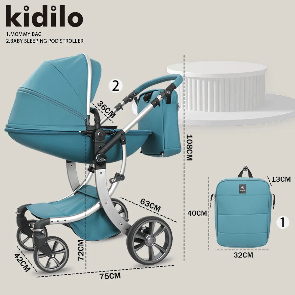 0-3 Years 3 in 1 Kidilo Baby Stroller with Car Seat, Non-Toxic Durable Foldable Travel Stroller for Toddlers Family Trips 609