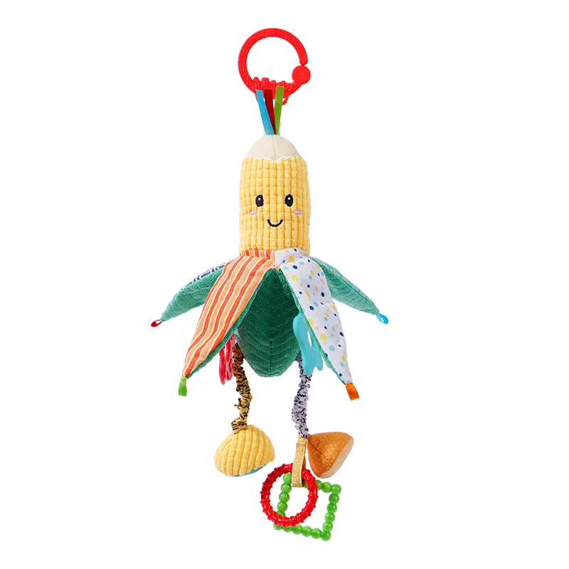 OEM ODM Soft Stuffed Baby Walker Trolley Toys Banana Corn Soothing Hanging Plush Toys