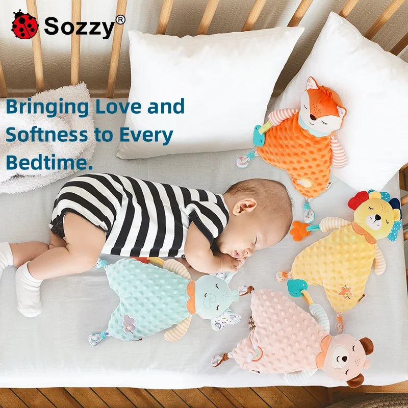 Wholesale Soft Stuffed lion Elephant fox Animal Plush Baby Security Blanket Comforter for Newborn Infant