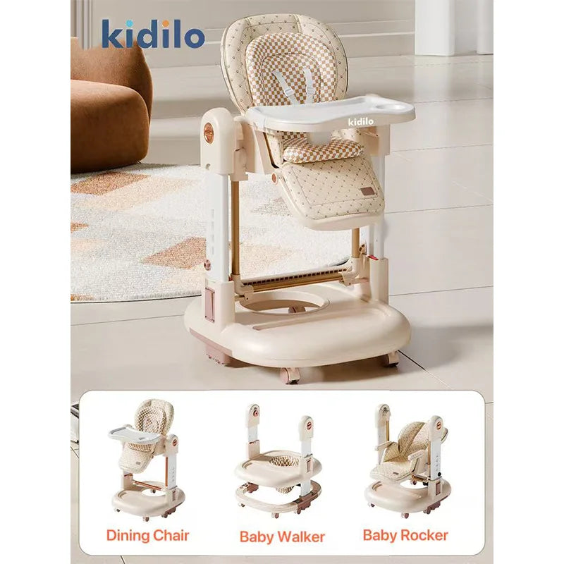 Kidilo 6-36 Months 3 in 1 Foldable Baby High Chair, Non-Toxic Feeding Chair for Home & Small-Space Toddler & Baby Dining KD015