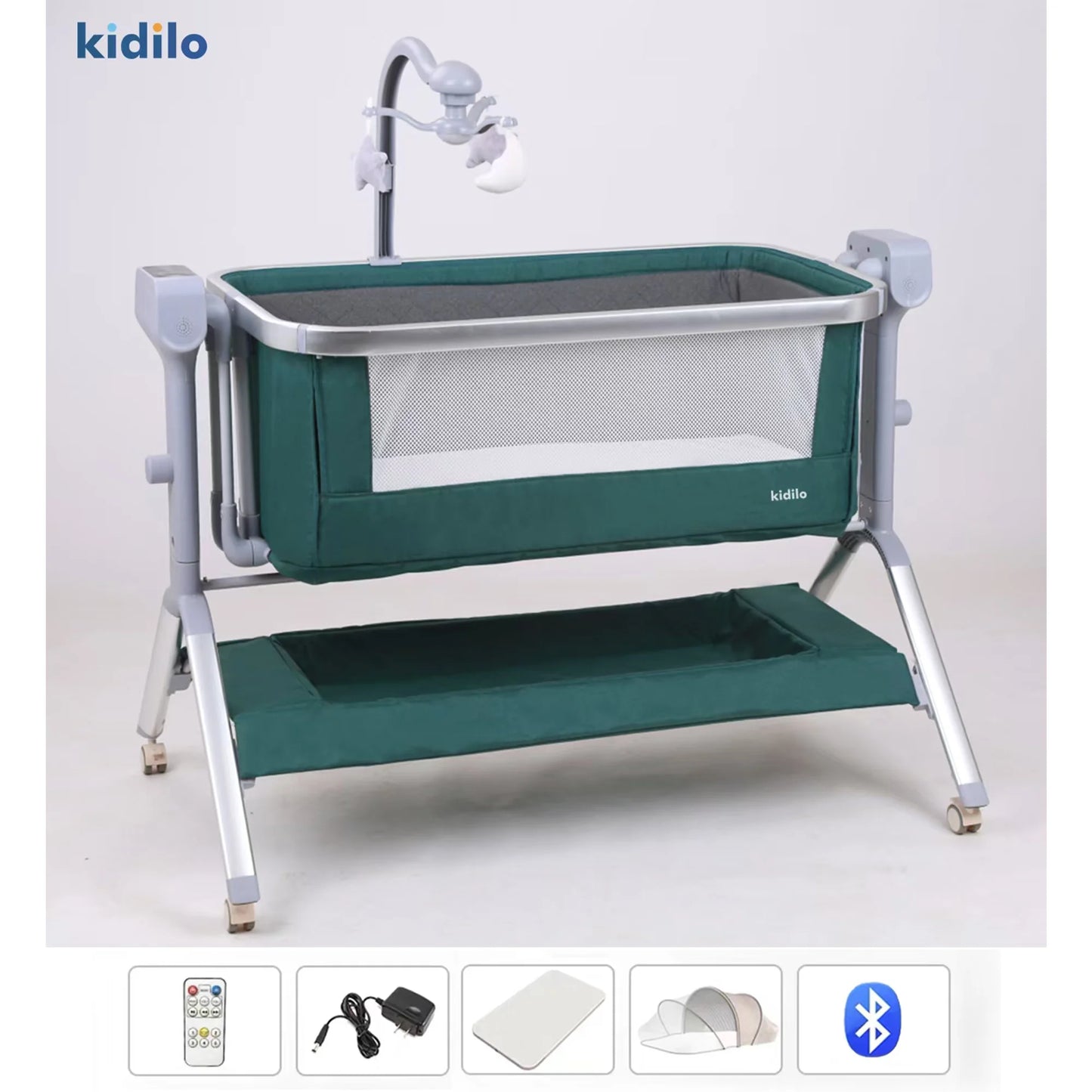 Newborn Foldable Portable Modern Kidilo Luxury Baby Crib, Convertible 3 in 1 Bedside Crib with Mosquito Net for Nursery Y11