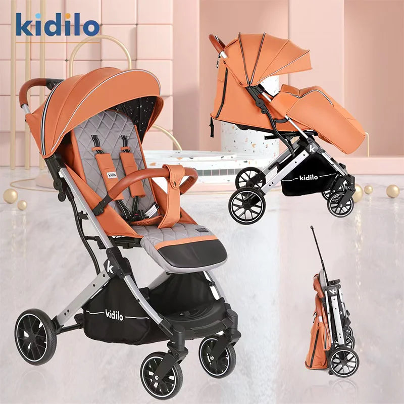 0-3 Years Foldable Baby Stroller: Lightweight Non-Toxic Travel Stroller with Adjustable Handle for Toddlers Family Trips K12F