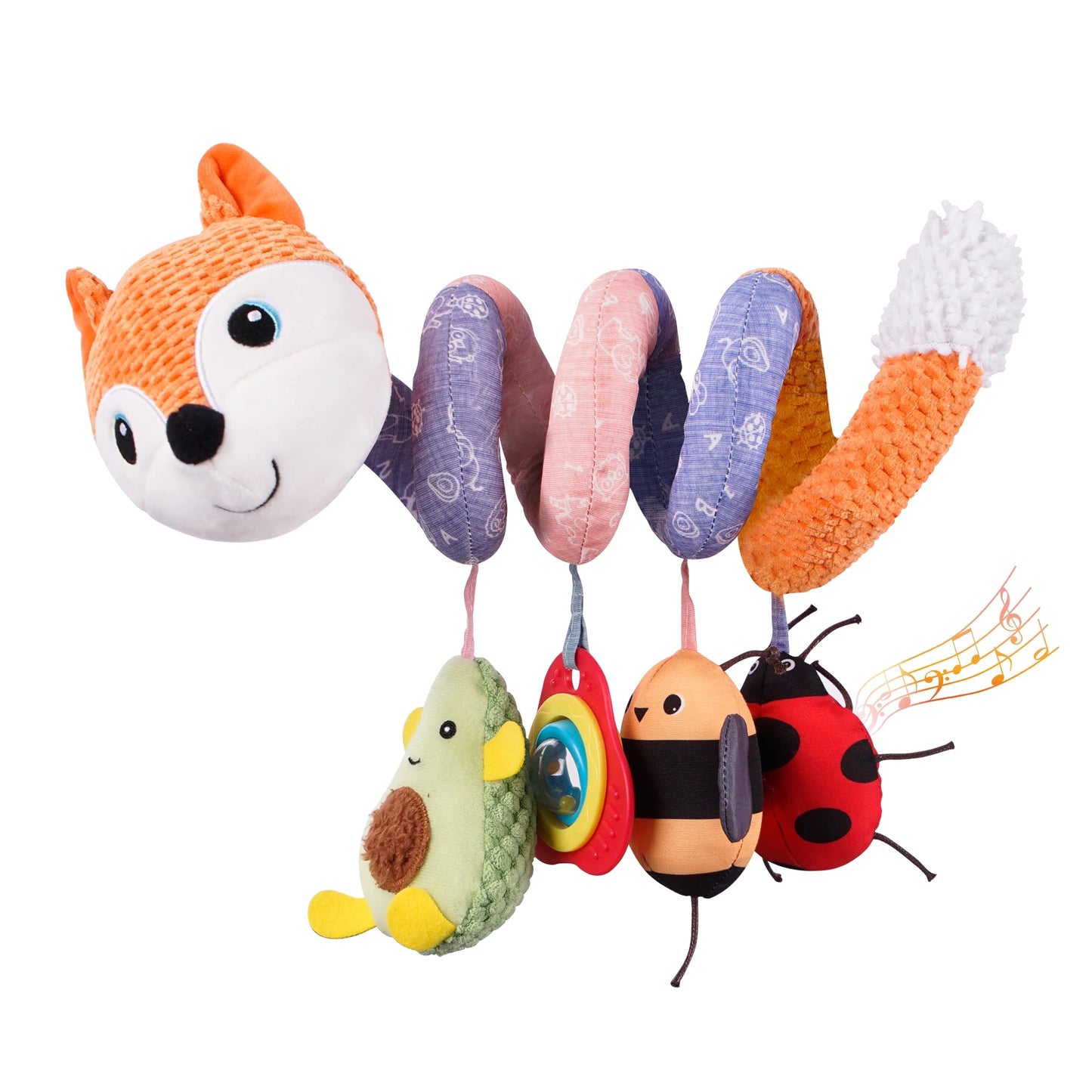 Custom logo Animal fox Hanging Plush Twisted Pram Toy Rattle Spiral Baby Spiral Bed Toys for Stroller Mobile Crib