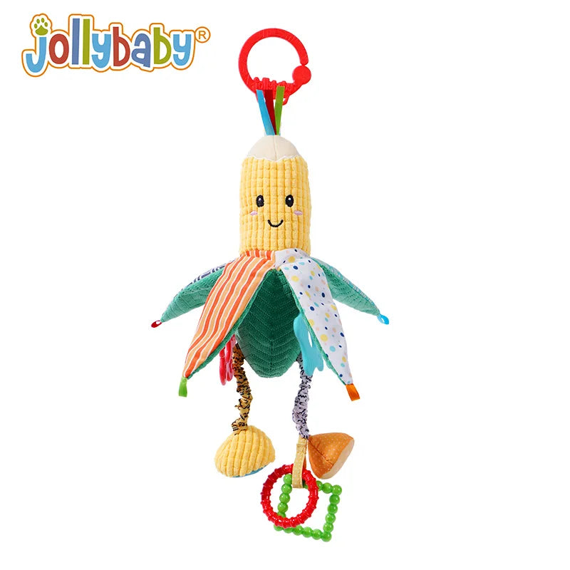 JOLLYBABY Toddler Sensory Soothing Teether Toy Soft Fabric Car Seat Rattles Washable Plastic Hanging Toys Creative Baby Play