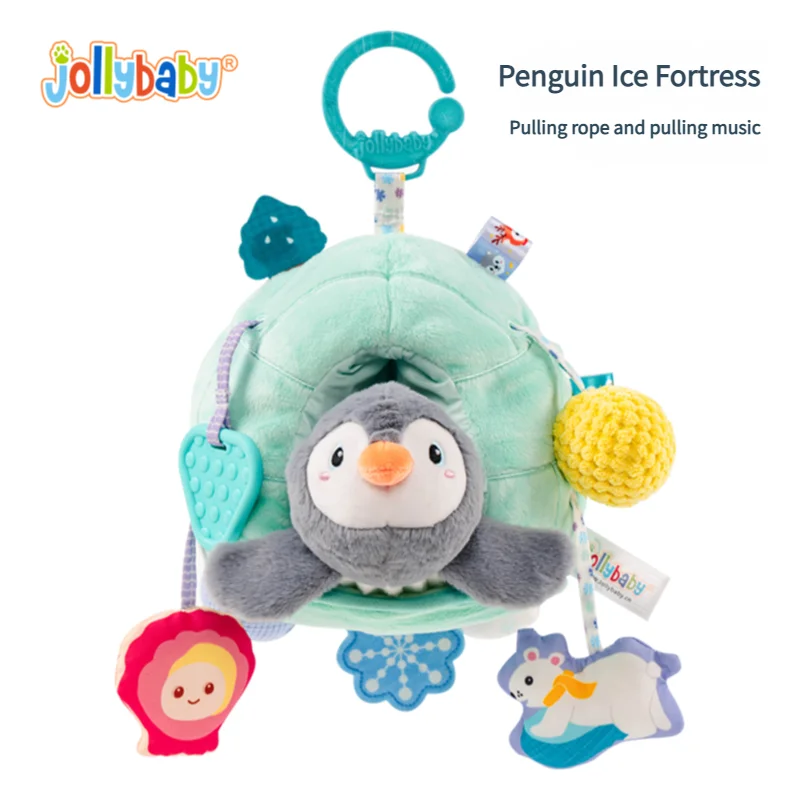 Jollybaby New Baby Bed Toy Cotton Stuffed Elephant Hanging Plush Activity Teether Rattle Bungee Cord Pull for Stroller Teething