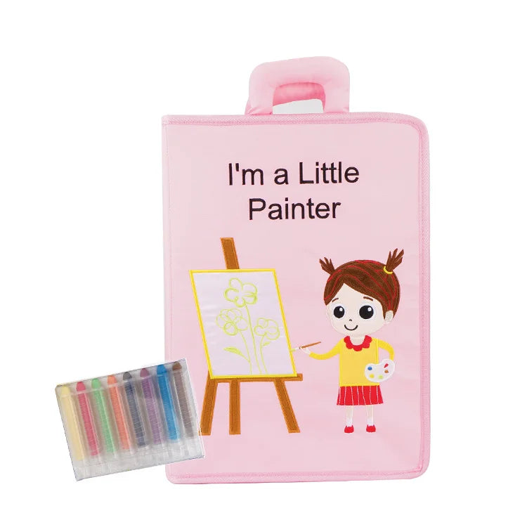 Jollybaby Kids Cloth Book with Color Pen Big Washable Painting Toys Puzzles Zipper Bag