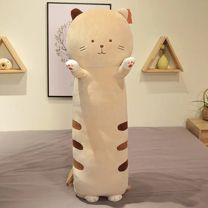 Wholesale Cute Long Stuffed Cat Giant Plush Pillow Cute Cat Stuffed Animals Soft Long Body Throw Sleeping Pillow for Kids Adult