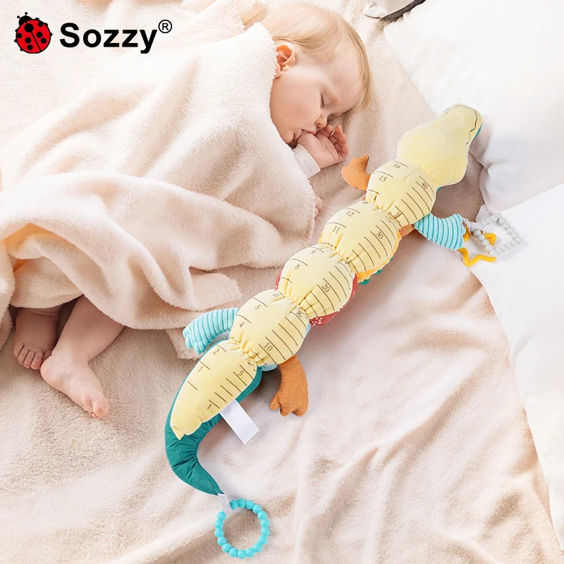 Sensory Animal Rattles Plush Tummy Time Toys Ruler Crinkle Toys Soothing crocodile Dolls with Music