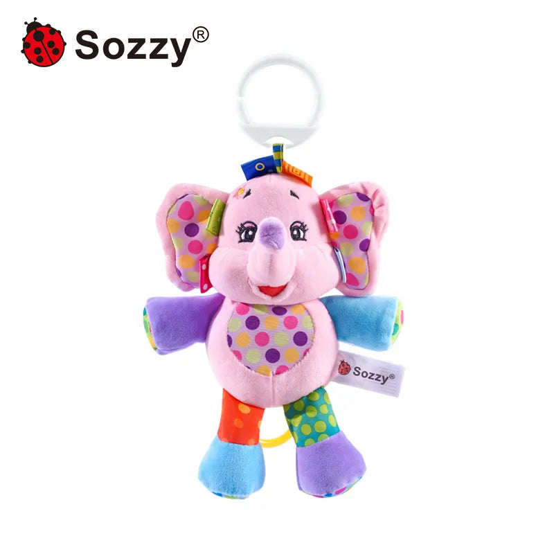 Custom Animal Soft Plush Stuffed Doll Hanging Musical Rattle Toys Baby Pulling Plushies Musical Toy for Newborn