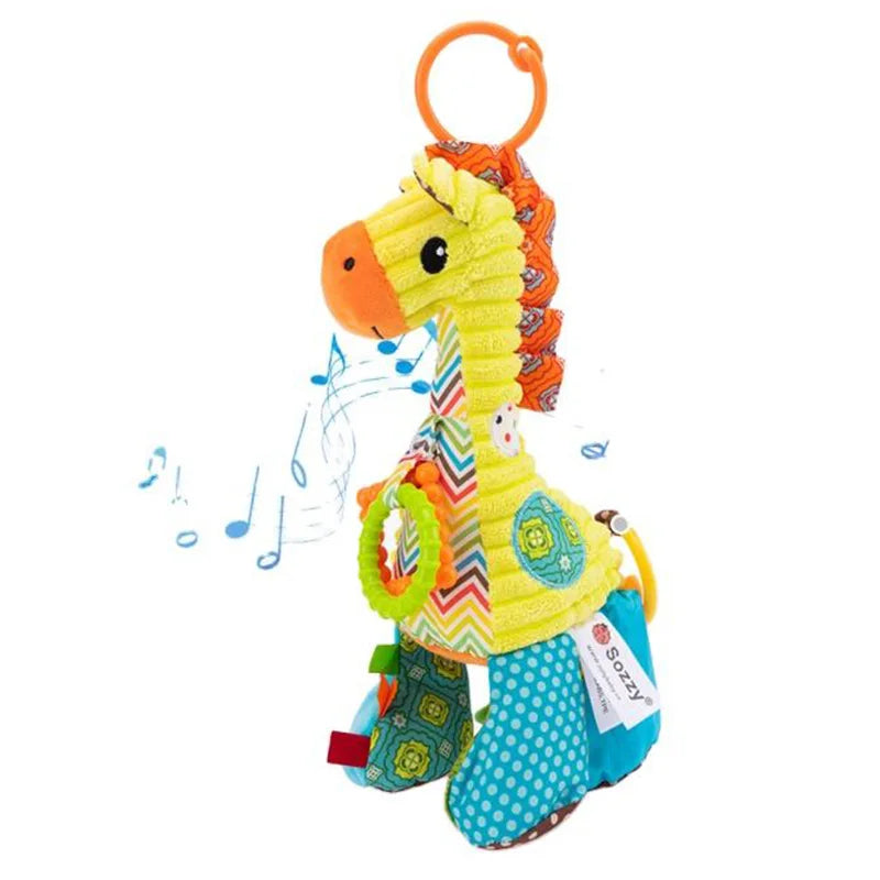 Animals Baby Soft Rattles Stroller Car Seat Giraffe Pull String Musical Hanging Baby Plush Toys Soothing Dolls with Music