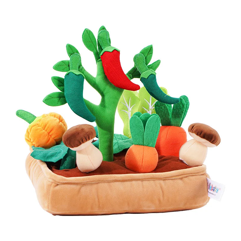 Jollybaby Custom Educational Plush Toys Baby Fruits Vegetables Trees Pretend Play Set with Rattle Squeaker Crinkle