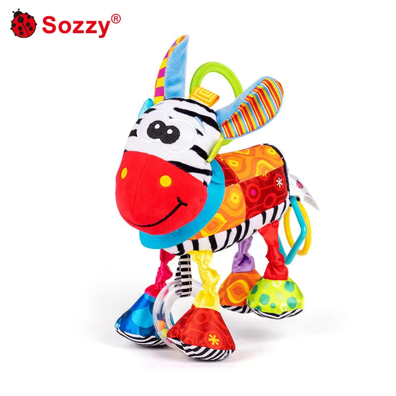 SOZZY Soft Plush Monkey Donkey Animal Baby Crib Mobile Soothing Hanging Rattle Toys with Musical Feature for Car Seat & Stroller