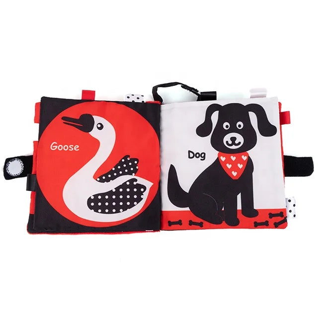 Jollybaby Unisex Soft-Colored Cloth Book for Kids Sensory Hearing Vision Development Natural Large Stock Separates Box + PE Bag