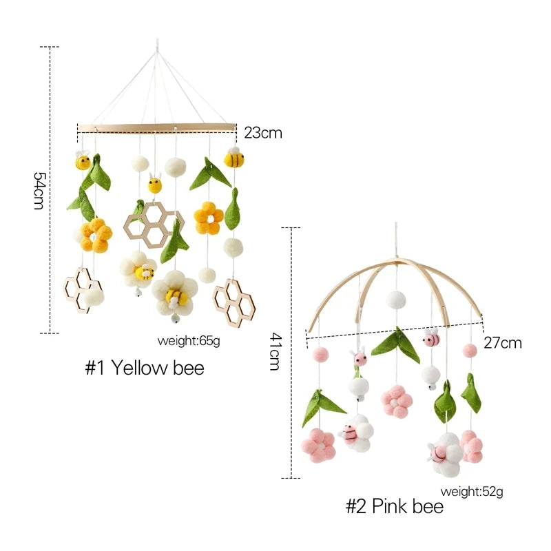 Customization Bee Animal Nursery Decoration Wooden Hanging Toy Baby Musical Crib Mobile Toys for Bed Crib