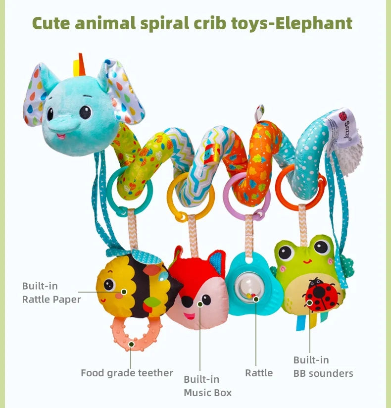 Interactive Elephant Giraffe Fox Baby Crib Mobile Hanging Toys Stroller Make Sounds Music Plastic Animal Play Rattles for