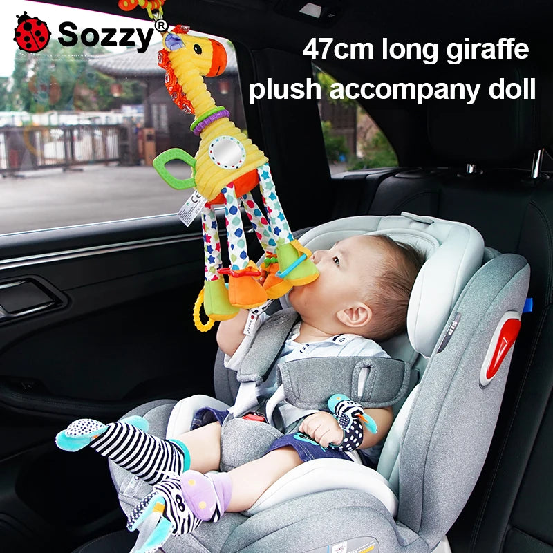 OEM Manufacturer Soft Plush Stuffed Donkey Giraffe Baby Sensory Crinkle Hanging Soothing Toy for Crib Car Seat Stroller