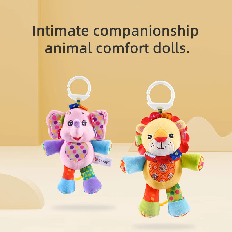 Custom Animal Soft Plush Stuffed Doll Hanging Musical Rattle Toys Baby Pulling Plushies Musical Toy for Newborn