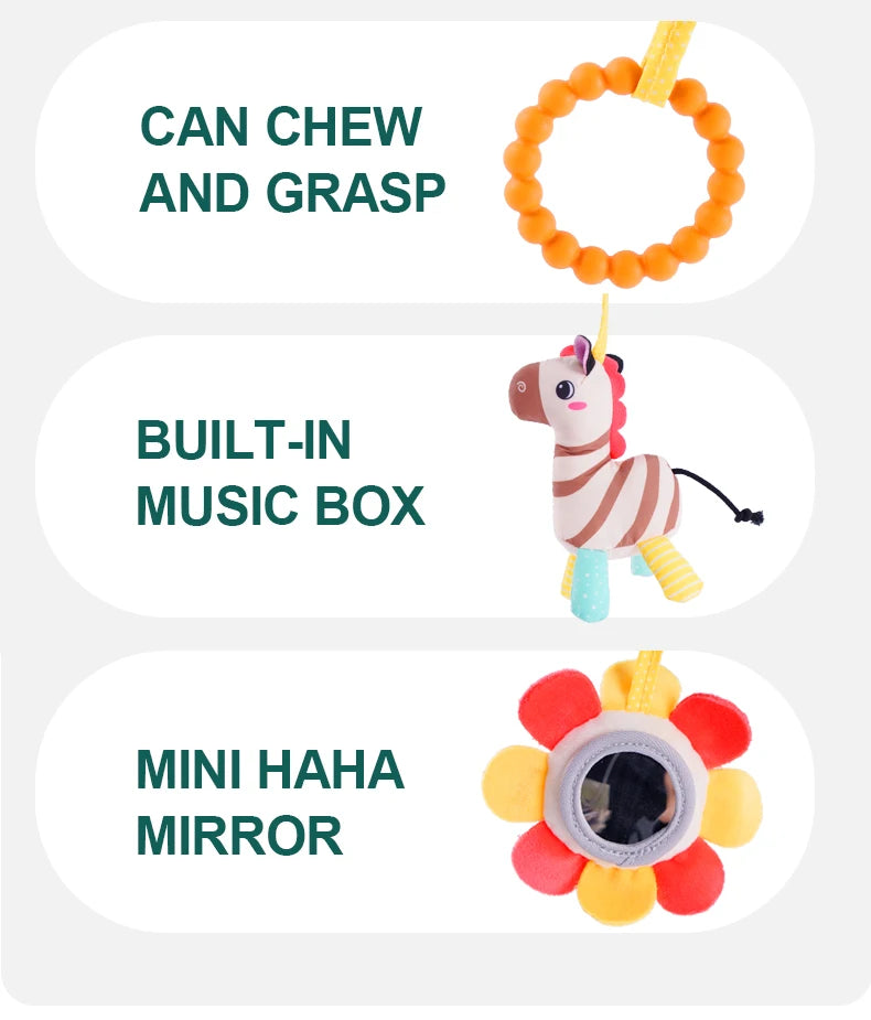Jollybaby Soft Stuffed Animal Bed Toys Spiral Pram Toys with Musical Features Soothing Hanging Inside Baby Cribs and Car