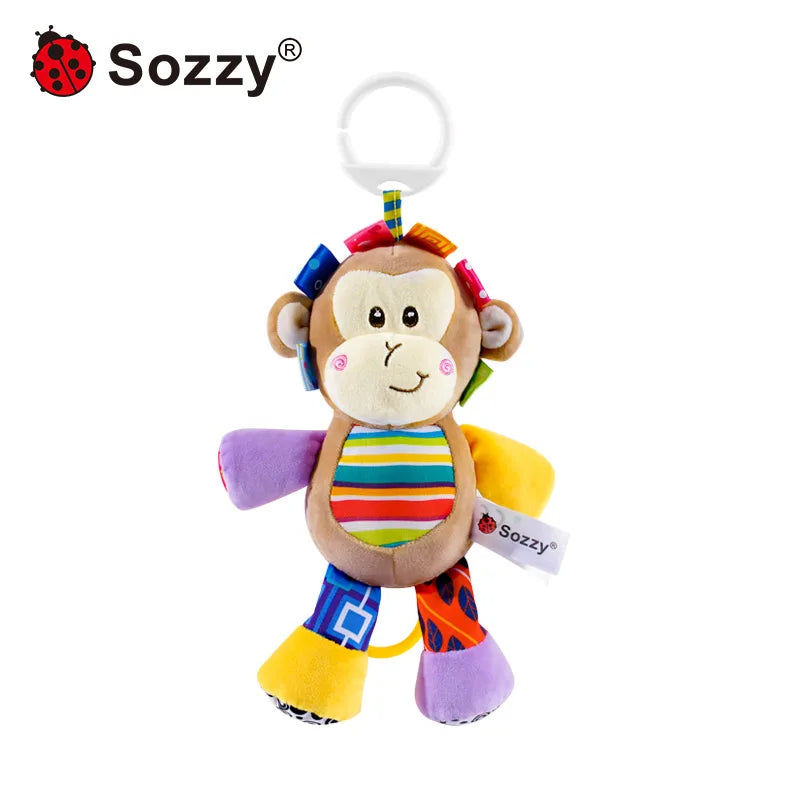 Custom Animal Soft Plush Stuffed Doll Hanging Musical Rattle Toys Baby Pulling Plushies Musical Toy for Newborn
