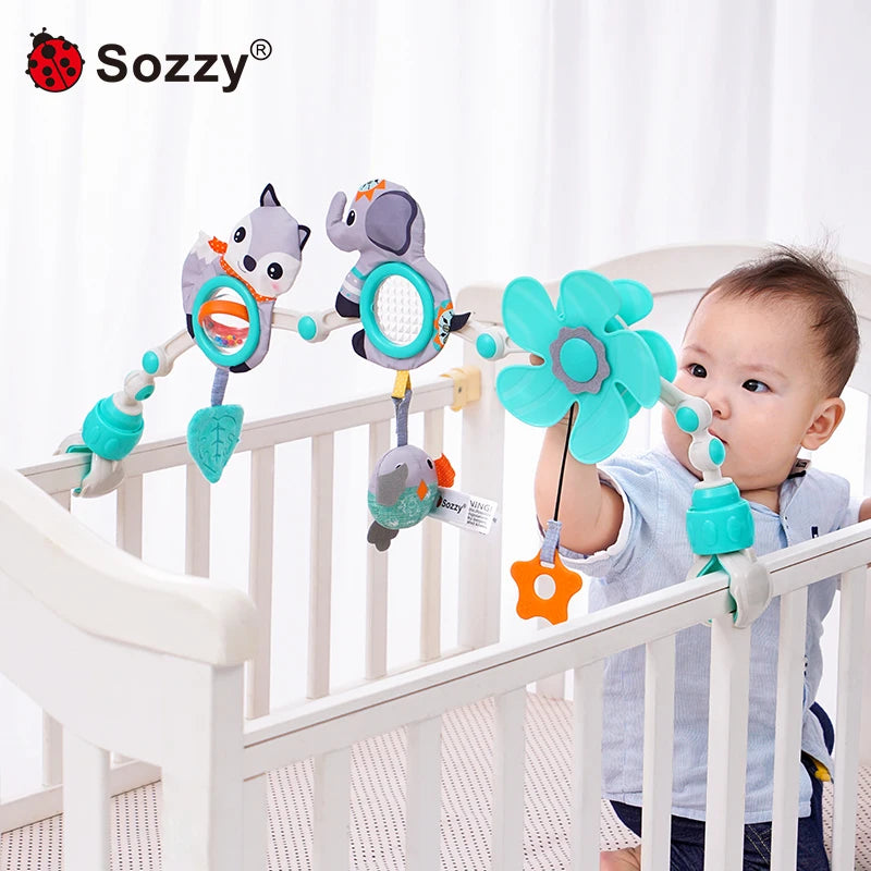 Sozzy Custom Sensory Elephant Baby Bed Hanging Toys Soft Musical Activity Arch Toys for Bassinet Crib Stroller Soothing Sensory