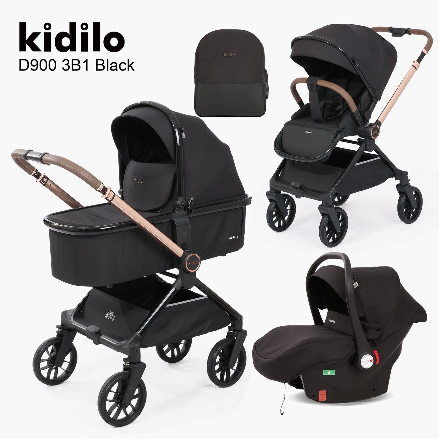 Kidilo Luxury 3 in 1 Baby Stroller Multiple Folding Wagon with Pram and Car Seat Wholesale From China Model D900 3B1