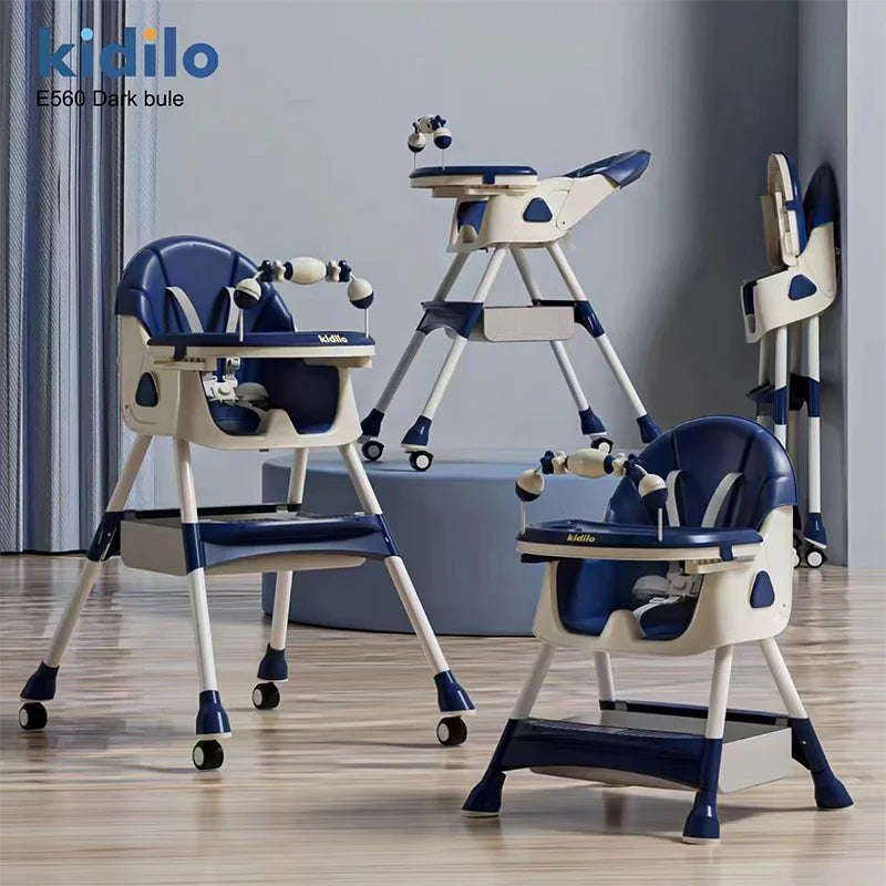 6-36 Months 3 in 1 Kidilo Foldable Baby High Chair, Non-Toxic Feeding Chair with Adjustable Height for Toddler Home Dining E560