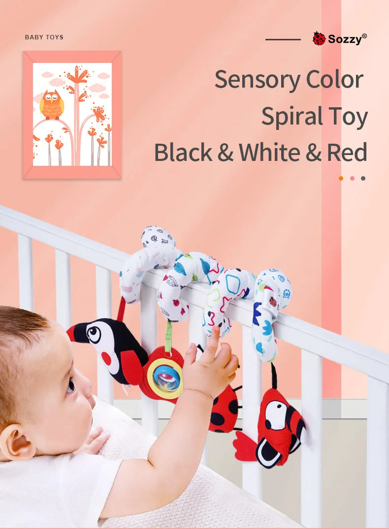 Sozzy Grey Plush Activity Spiral Baby Hangings Custom Logo Soft Musical Toy for Stroller Car Seat Crib