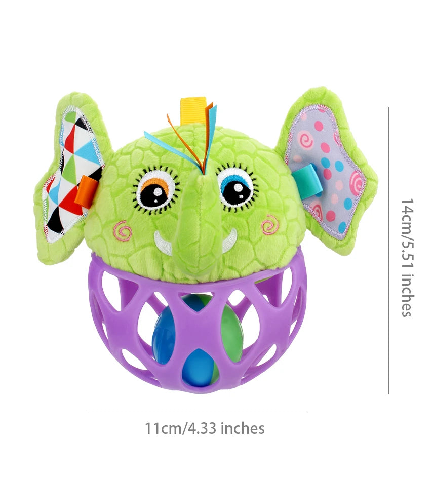 Wholesale Jollybaby Animal Owl lion Elephant Soft Plush Crinkling Rattle Toy Ball for Baby Playing 0-12months
