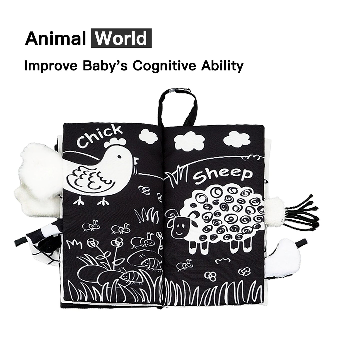 Jollybaby Top Selling Crinkle Paper Cloth Washable Animal Soft Tails Early Sensory Educational Jelly Cat Baby Books Toys Fabric