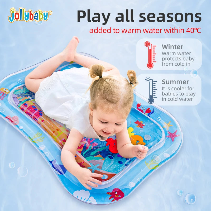 Jollybaby Portable Inflatable Cotton Water Play Mat Toy Wholesale Infants Baby Tummy Time Toy with Ocean Theme for 3 24 Months