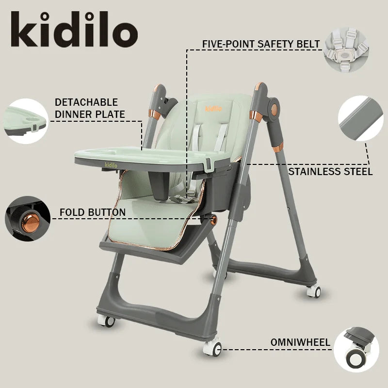 Kidilo New Born Portable Fold Multiple Plastic Baby High Eating Dinning Learning Sitting Chair Seat Chair for Baby Feeding 8122
