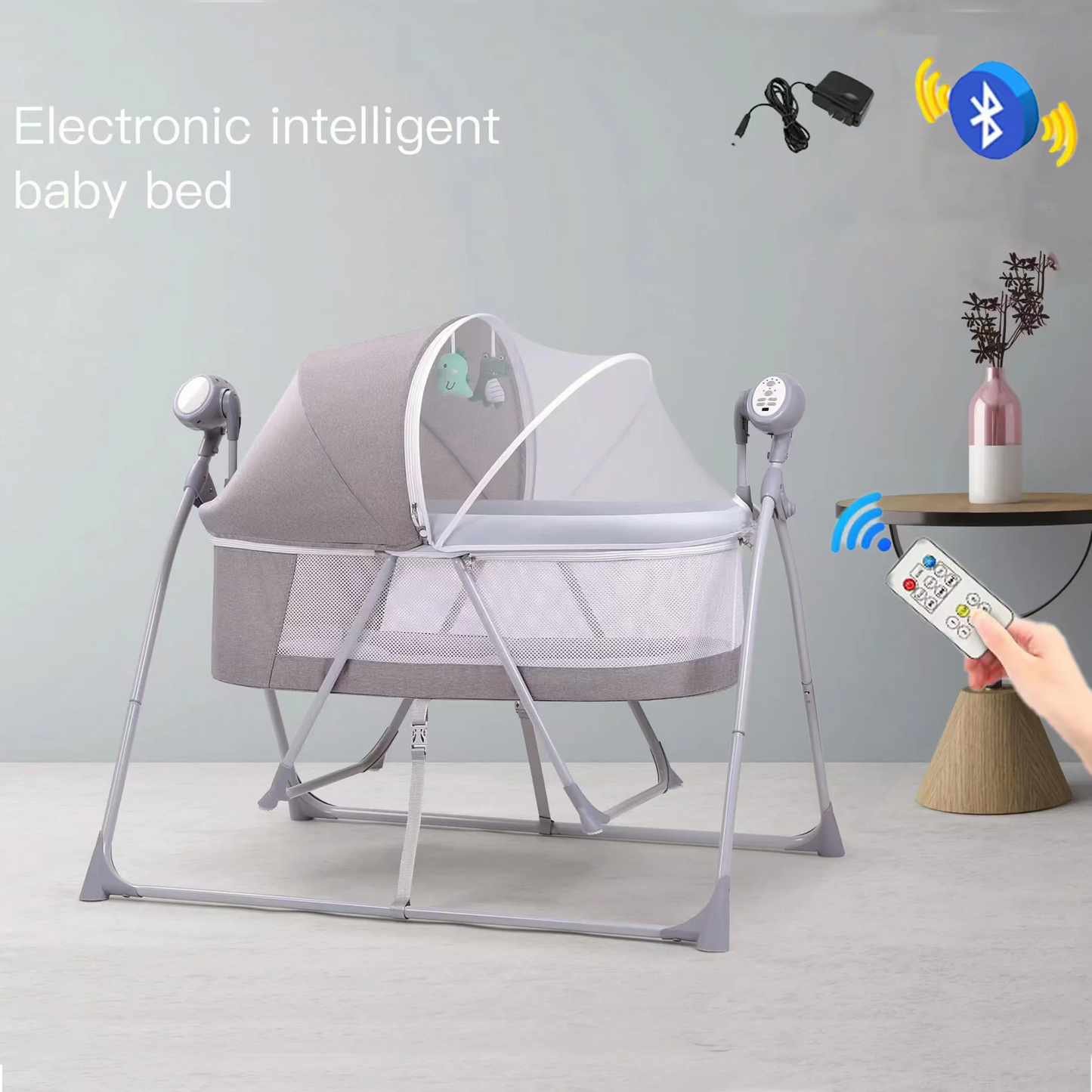 Newborn Foldable Portable Modern Kidilo Luxury Baby Crib, Convertible 3 in 1 Bedside Crib with Mosquito Net for Nursery C02-2
