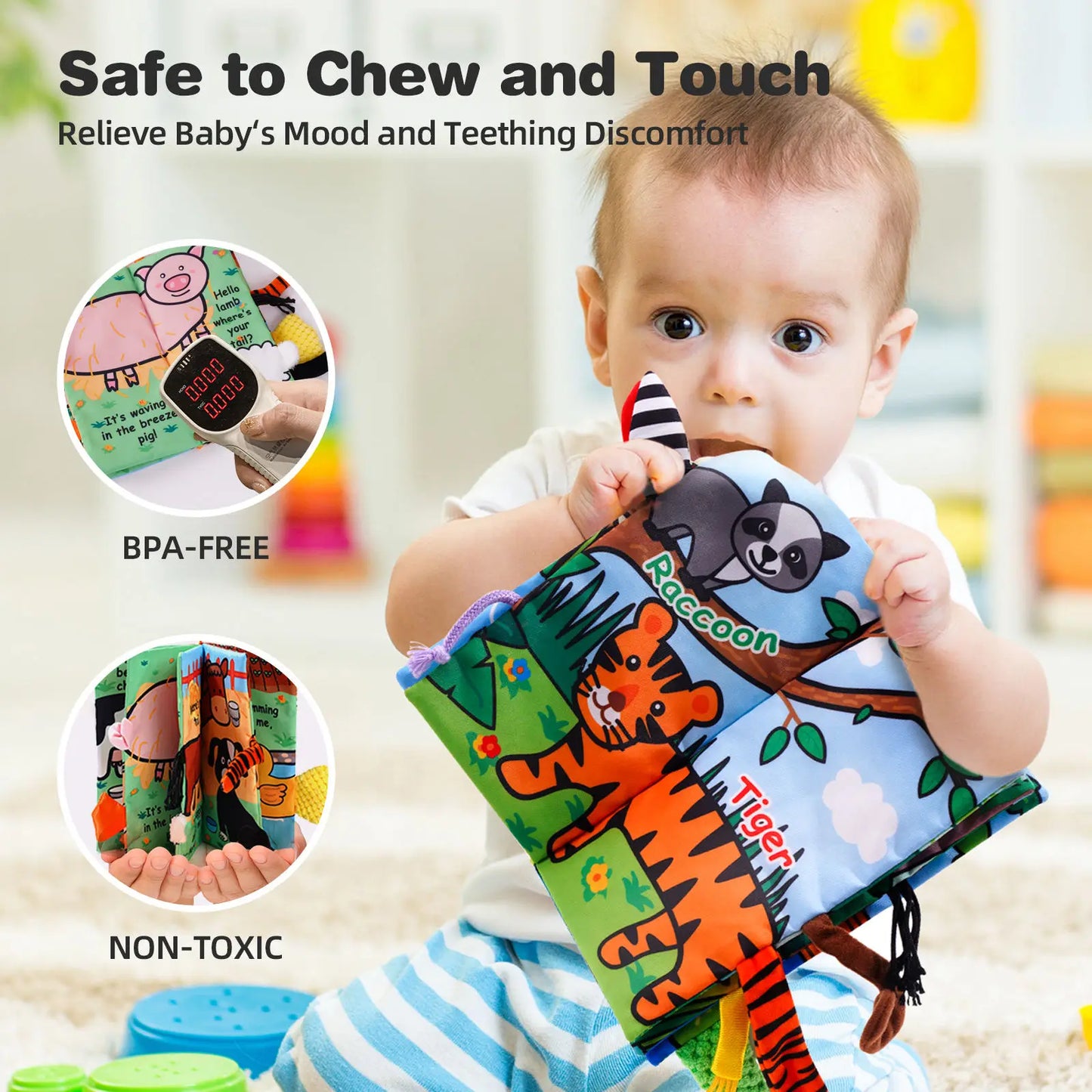 Jollybaby Custom 3D Animal Tail Soft Cotton Cloth Learning Book Cloths Made Baby Sensory Crinkle Cloth Book Set Educational Toy