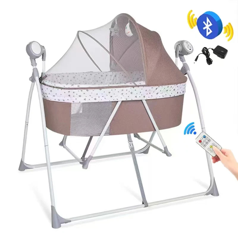 Newborn Foldable Portable Modern Kidilo Luxury Baby Crib, Convertible 3 in 1 Bedside Crib with Mosquito Net for Nursery C01-1