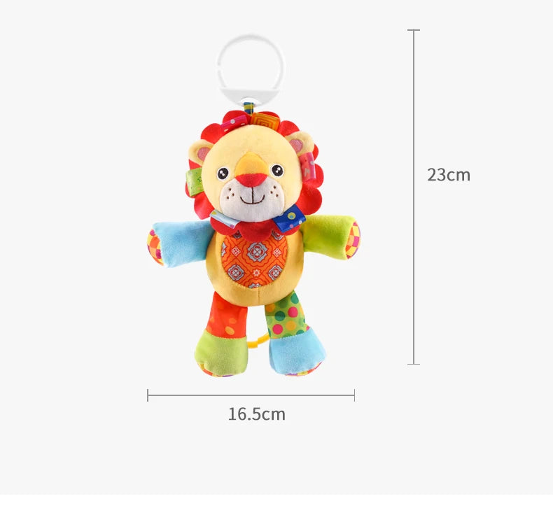Sozzy Newborn Hanging Pulling Toy with Teether Soft Plush Baby Animal Musical Rattle for Car Seats and Strollers