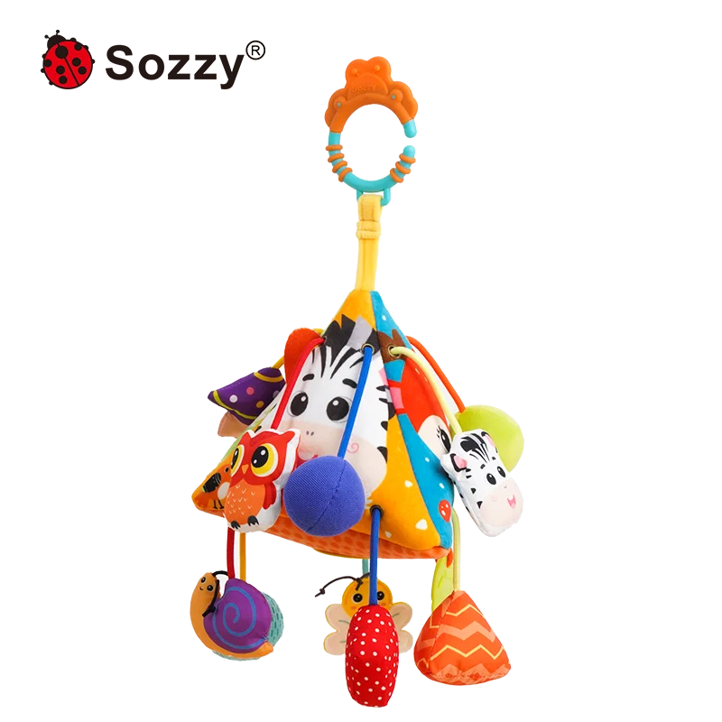 Sozzy Custom Sensory Education Baby Hanging Rattle Toys Soft Activity Plush Toy Montessori Pull String Toys