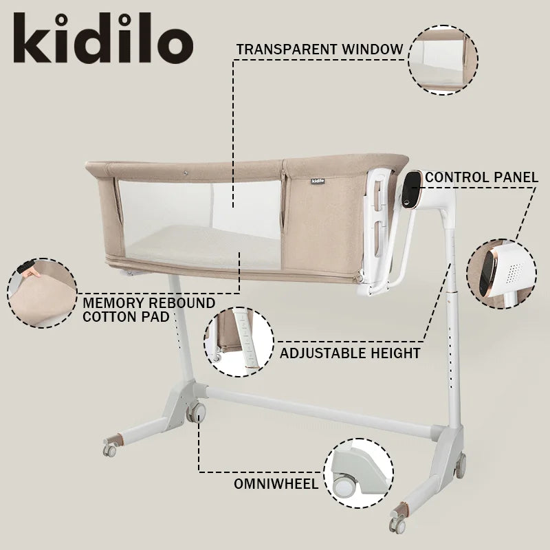 Kidilo Luxury Convertible Bedside Crib Bed Foldable Modern Travel Portable for Newborns Luxury Mosquito Net Bedroom SG506