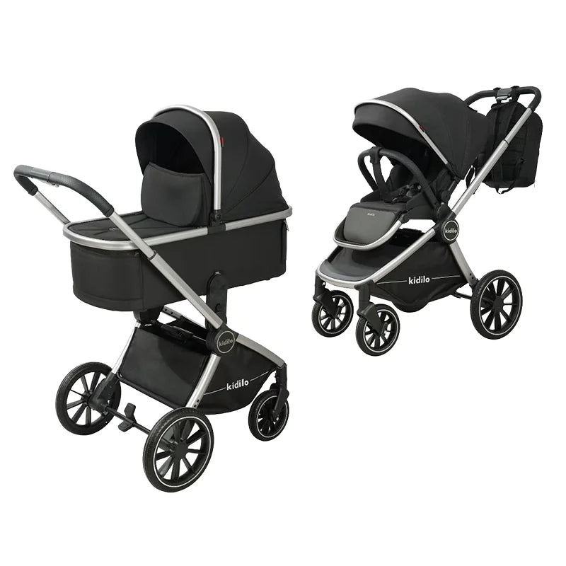 0-3 Years 3 in 1 Kidilo Baby Stroller with Car Seat, Non-Toxic Durable Foldable Travel Stroller for Toddlers Family Trips D802