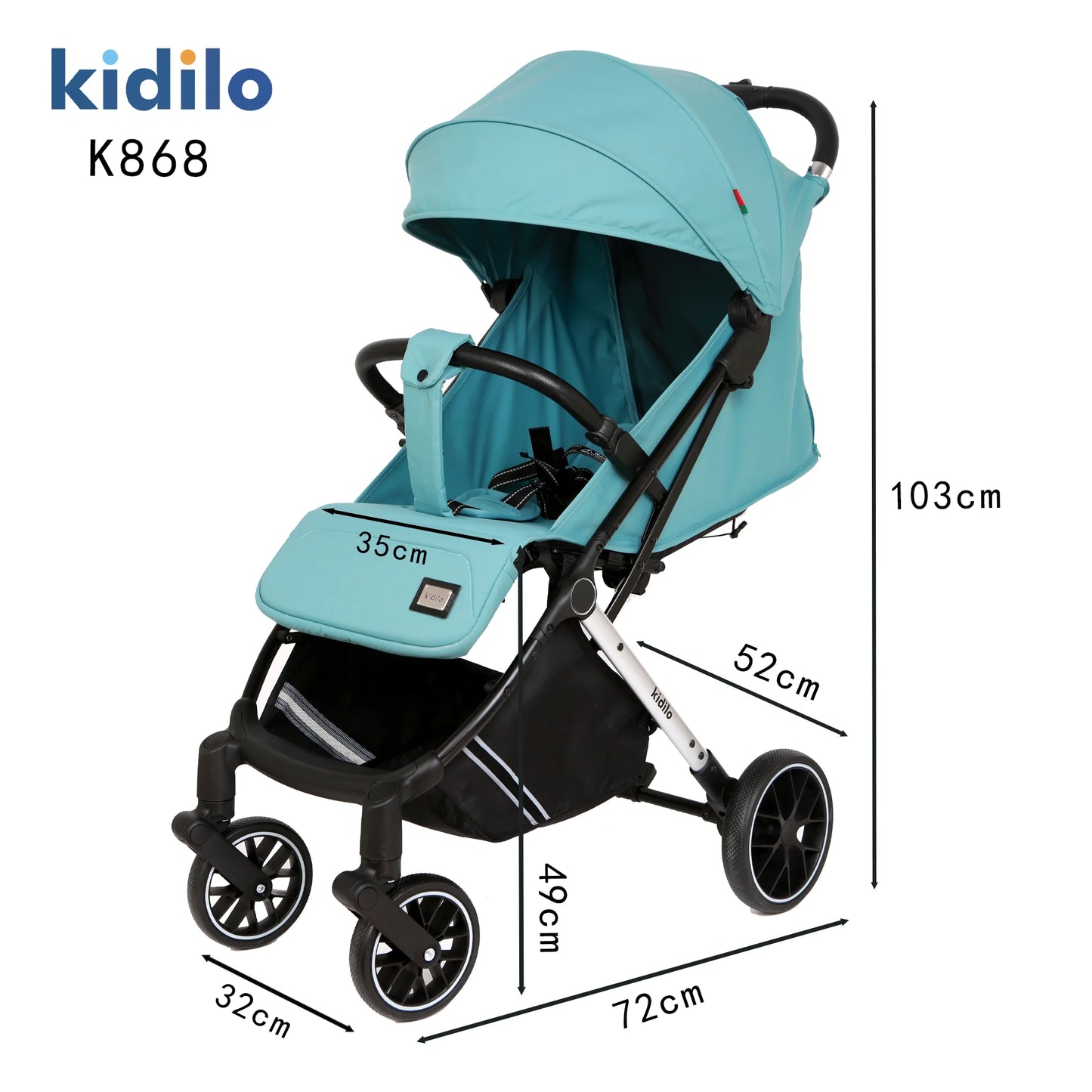 0-3 Years Foldable Lightweight Kidilo Baby Stroller Non-Toxic Travel Stroller with Adjustable Handle for Toddlers Trips K868
