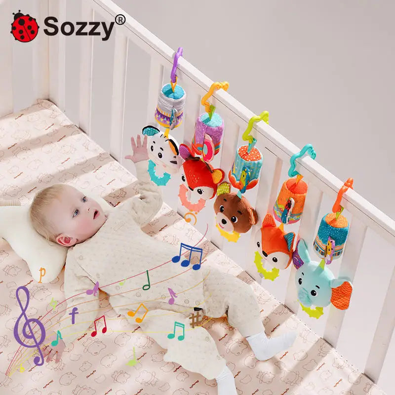 Custom Baby Soft Rattle Soothing Sensory Hanging Plush Animal Toy Car Seat Wind Chime Toy for Stroller Crib