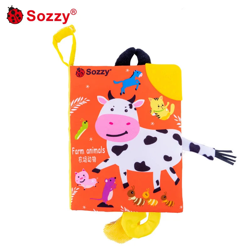 Sozzy Animals Tails Baby Cloth Books Early Education Interactive Fabric Activity Crinkle Soft Fabric Unisex Colorful Education