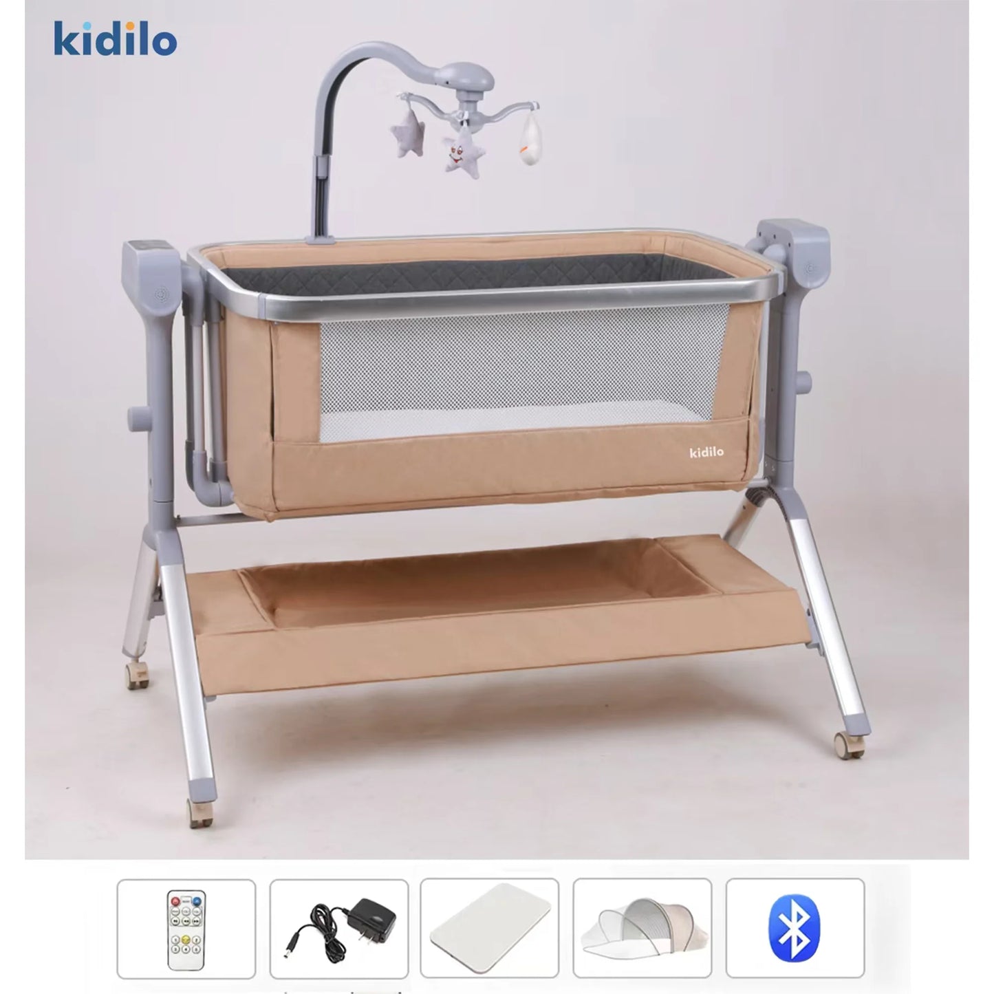 Newborn Foldable Portable Modern Kidilo Luxury Baby Crib, Convertible 3 in 1 Bedside Crib with Mosquito Net for Nursery Y11