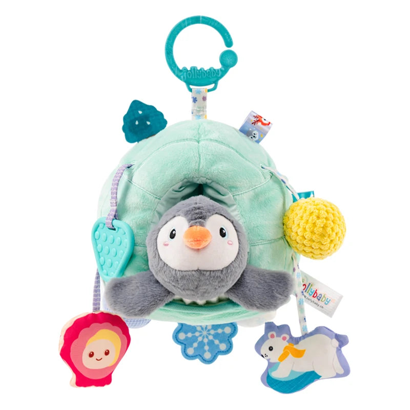 Jollybaby New Baby Bed Toy Cotton Stuffed Elephant Hanging Plush Activity Teether Rattle Bungee Cord Pull for Stroller Teething