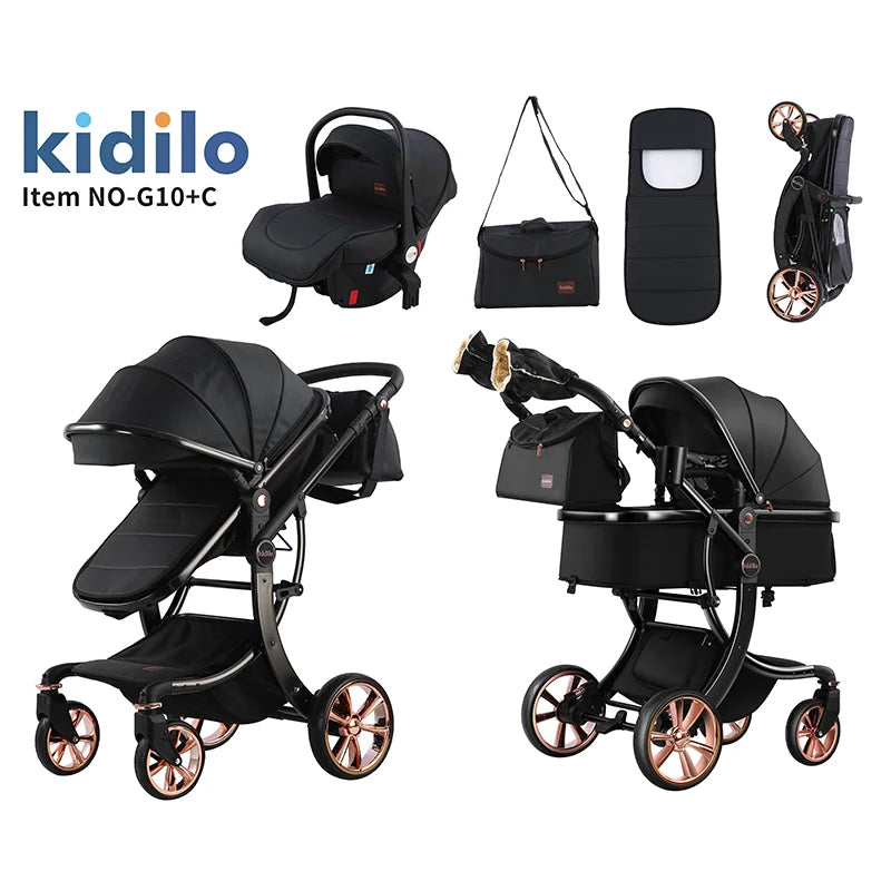 0-3 Years 3 in 1kidilo Baby Stroller with Car Seat, Non-Toxic Durable Foldable Travel Stroller for Toddlers Daily Walks G10+C