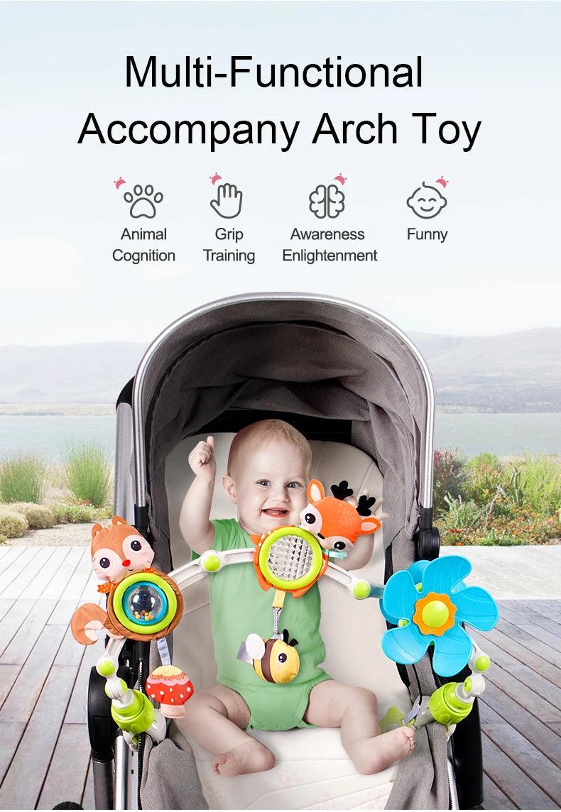 Newborns Sensory Activity Adjustable Animal Baby Bed Hanging Toys Stroller Arch Toys for Bassinet Crib