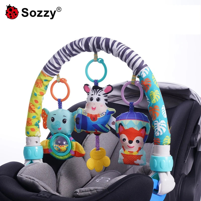 Sozzy Adjustable Animal zebra Baby Musical Baby Activity Pram Arch Crib Toys Activity Arch for Stroller