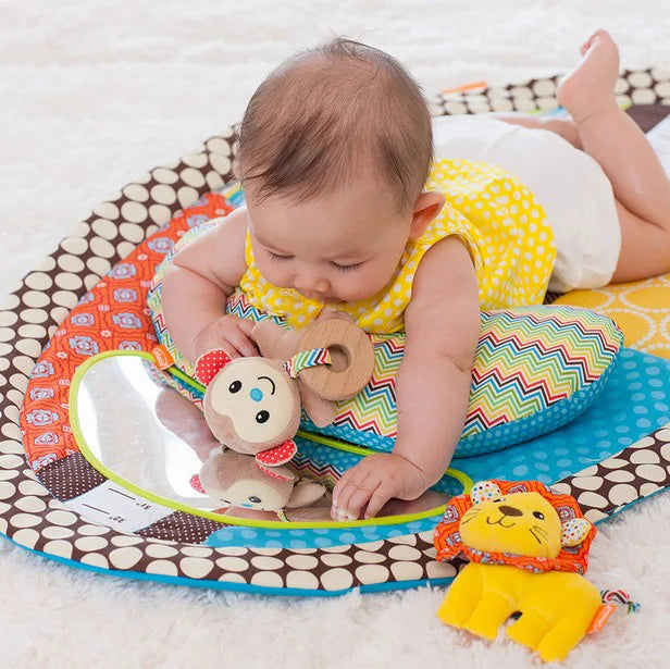 Jollybaby Crawling Development Activity Toy Baby Tummy Time Mirror Play Mat with Pillow Cotton Material for 3-9 Months